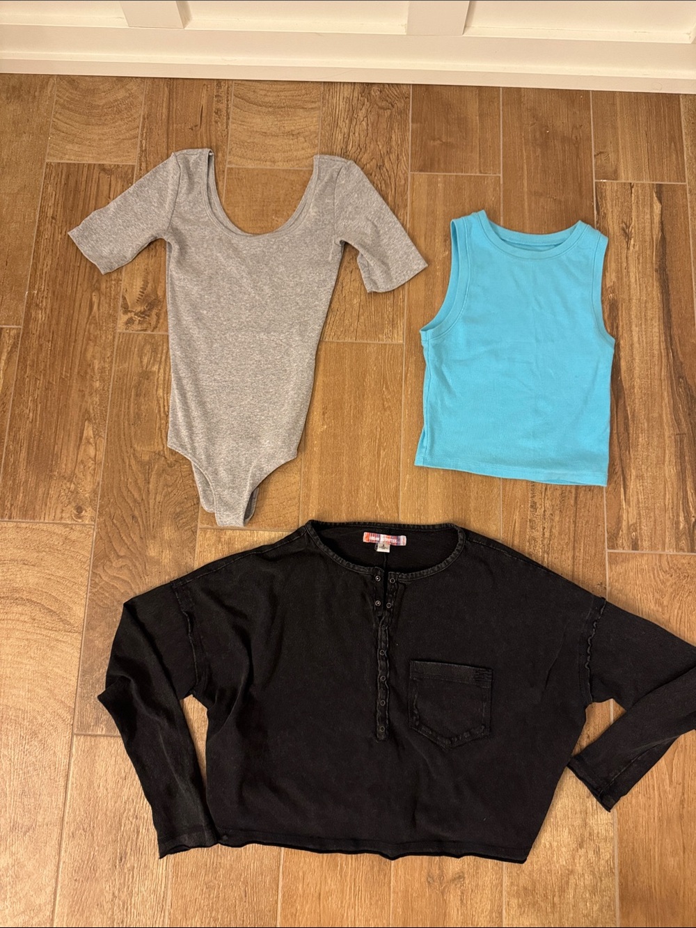 3-Piece Casual Tank + Bodysuit + Long Sleeve Set - Gray, Turquoise, Black